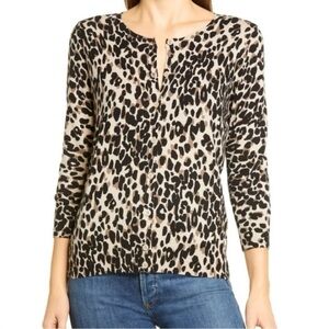Halogen Pima Cotton Blend Leopard Button Down Cardigan, Size XS